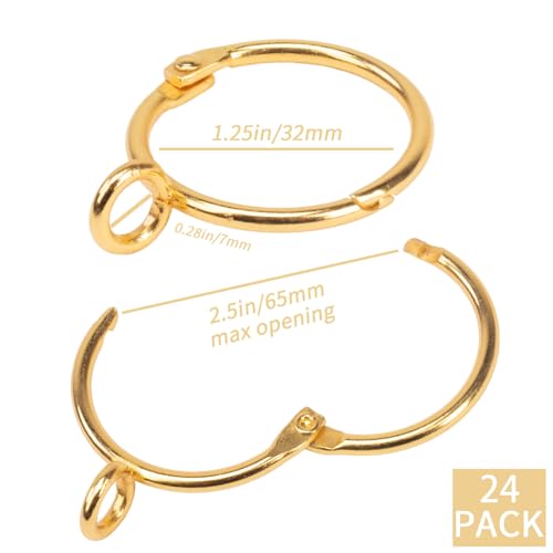 Openable Curtain Rings with Eyelets,1.25inch Heavy Duty Rustproof Metal Drapery Rings,Shower Curtain Rings 24pcs Gold Zocang - color: Gold, size: 1.25inch Inside Diameter