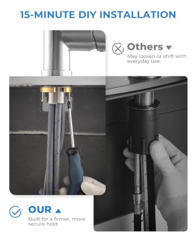 VFAUOSIT Kitchen Faucet with Pull Down Sprayer, Lead-Free Brushed Nickel | NSF 61/372 and cUPC Certified, 3 Spray Modes, 20-Inch Retractable Hose, Cold-Start Safety, 10-Minute Tool-Free Install - color: Brushed Nickel