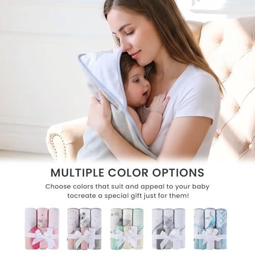 Softan Baby Hooded Towels and Washcloths Set 6 Pack, 28x28 Ultra Soft & Absorbent Baby Bath Towels for Newborn Infant Toddler, Unisex Boys Girls (Grey Star) - color: Gray Star