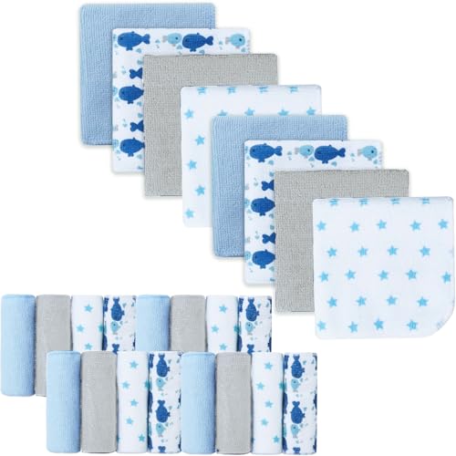 Softan Baby Washcloths, 24Pack Baby Wash Cloths Extra Soft & Ultra Absorbent, Baby Towels and Washcloths Face Towel Unisex for Boys Girls Body, Washclothes Gentle on Sensitive Skin, 9x9 Blue Whale - color: Blue Whale