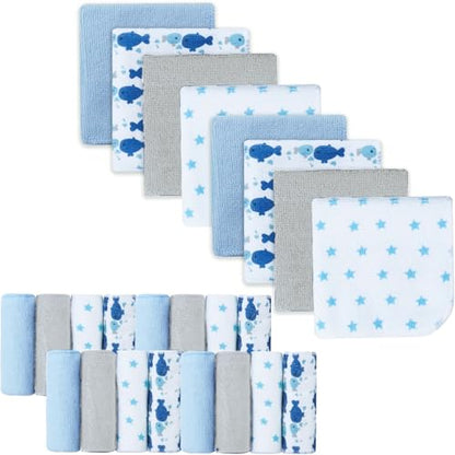 Softan Baby Washcloths, 24Pack Baby Wash Cloths Extra Soft & Ultra Absorbent, Baby Towels and Washcloths Face Towel Unisex for Boys Girls Body, Washclothes Gentle on Sensitive Skin, 9x9 Blue Whale - color: Blue Whale