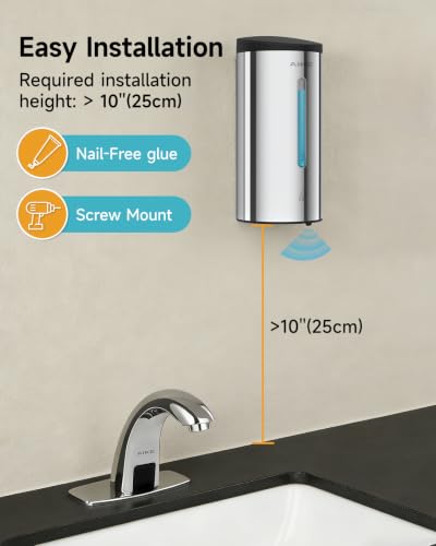 AIKE Classic Automatic Soap Dispenser,25oz for Commercial,Polished AK1205E | 5-Level Adjustable and Savety Key for Commercial(4*AA Batteries Not Included),No-drill and Screw Wall Mount for Space-Saving - color: Polished Stainless Steel