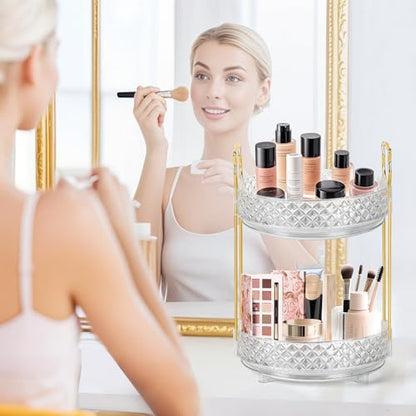 360 Rotating Makeup Organizer for Vanity, 2Tier Adjustable Perfume Organizer for Dresser, Multi-Function Spinning Cosmetics Skincare Storage for Bedroom, Dresser, Countertop, Clear - size: 2 Tier