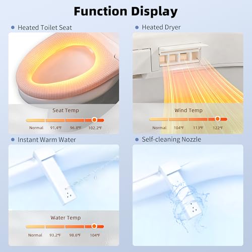 Electric Smart Bidet Toilet Seat, Heated Warm Water Wash, Remote | Multiple Cleaning Modes, Self-Cleaning Nozzle, Soft-Closing Lid, LED Night Light. Easy to Install. Fits Most Standard Toilets