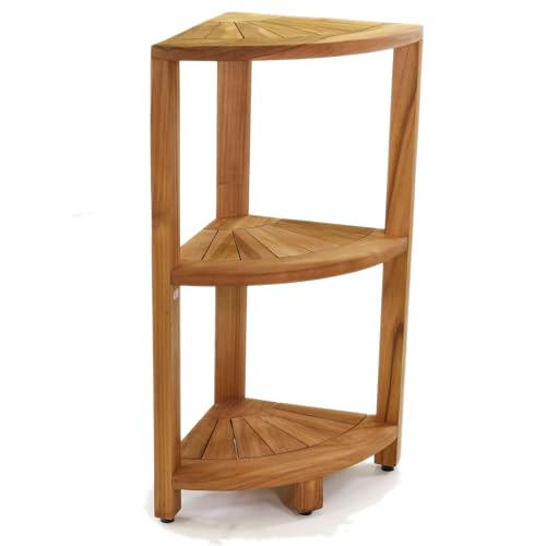 AquaTeak Kai-Petite 12" Teak Corner Shelf Stand, 3 Tier Shower Stand | Space-Saving Design, Durable Water-Resistant Teak, Anti-Slip Feet