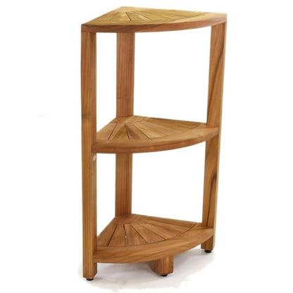 AquaTeak Kai-Petite 12" Teak Corner Shelf Stand, 3 Tier Shower Stand | Space-Saving Design, Durable Water-Resistant Teak, Anti-Slip Feet