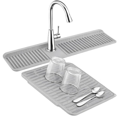 Silicone Faucet Splash Guard Mat Set, Sink Water Catcher Tray, Dish Drying Mat for Kitchen Counter, Absorbent, Non-Slip, Easy Clean. Kitchen Sink Splash . - color: Mix Gray