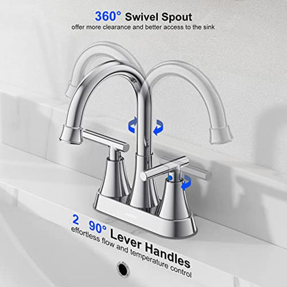 Bathroom Faucets, Hurran 4 inch Centerset 2-Handle Lead-Free, Chrome | Bathroom Sink Faucet with Pop-up Drain and Supply Lines, Stainless Steel Faucet for Vanity RV Restroom Laundry, 2 Pack - color: Chrome X 2
