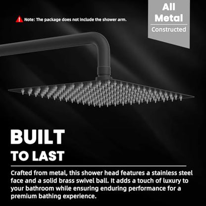 Hibbent All Metal 12 Inch Shower Head, High Pressure Stainless Steel Rain Showerheads, Bathroom Rainfall Showerhead with Ultra-thin Design, Adjustable Brass Ball Joint, Silicone Nozzles, Matte Black - color: Matte Black, size: 12 Inch