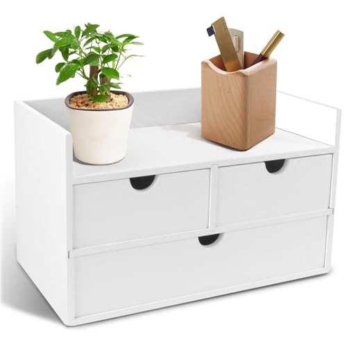 Charmewooden Desk Organizer with Drawers Countertop Drawer Organizer Drawers for Desk Top Home Office Workspace Bathroom Toiletries Supplies (White with shelf) - color: White with shelf