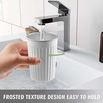 Toothbrush Cup Holder for Bathroom,Reusable Stainless Steel Bathroom Cup | 3"x4.5" Unbreakable Gray Bathroom Tumbler Cup ,300ml Easy To Clean Striated Mouthwash Cup - color: White