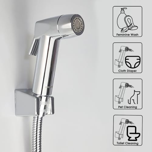 Handheld Bidet Sprayer for Toilet, Lockable Push Button, 2 Spray Modes, High Pressure ABS Bidet Sprayer Set with Hose & T-Valve, Easy Install – Shiny Chrome - color: Shiny Chrome