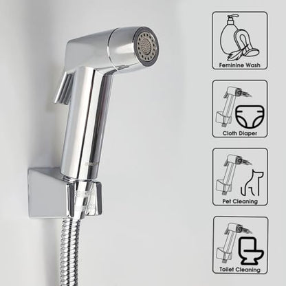 Handheld Bidet Sprayer for Toilet, Lockable Push Button, 2 Spray Modes, High Pressure ABS Bidet Sprayer Set with Hose & T-Valve, Easy Install – Shiny Chrome - color: Shiny Chrome