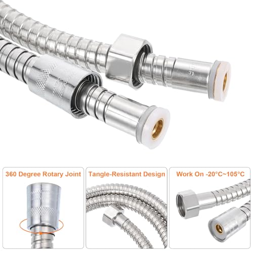uxcell Shower Hose 59 Inches Extra Long Stainless Steel Handheld Shower Flexible Hose Replacement with Brass Connectors Anti-Explosion Anti-Kink Leakproof Hose, Silver - color: Silver, size: 1.5 m