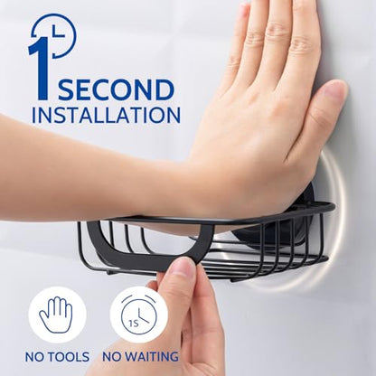 Soap Holder,Soap Dish,Suction Cup,with Hooks,Stainless Steel,Black | bar soap holder,storage soap & sponge for bathroom,shower,kitchen,sink,wall mounted,no drilling removable waterproof - color: Black-1 Tier