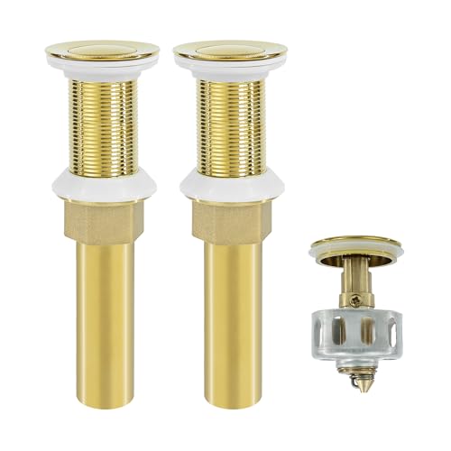 Bathroom Sink Drain,2 Pack Gold Stainless Steel Bathroom Drain Stopper Without Overflow,Small Cap Pop Up Drain Assembly with Detachable Strainer Basket,Built-in Anti-Clogging - color: 2 Pack-gold-small Cap, style: Without Overflow