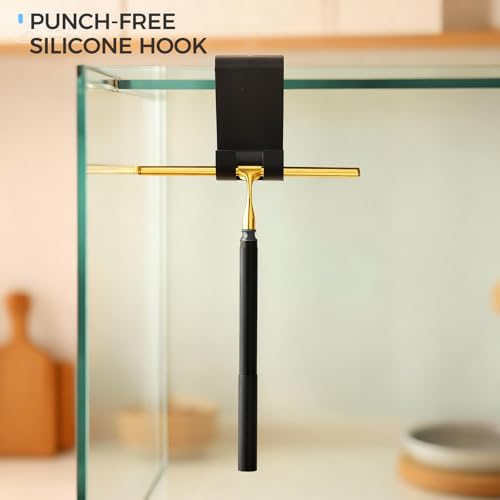 17“- 60" Extendable Long Handle 2-in-1 Window Squeegee Gold | 12.4" Wide Metal Shower Squeegee for Glass Doors, 2-in-1 Squeegee for Home Window Cleaning, Tile Wall, Car - color: Black/Gold