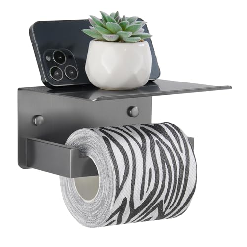 Toilet Paper Holder with Phone Shelf Gunmetal Gray, 304 Stainless Steel Rustproof Wall Mounted Heavy-Duty, Space-Saving for Modern Bathrooms - color: Gun Gray, size: Single Rod