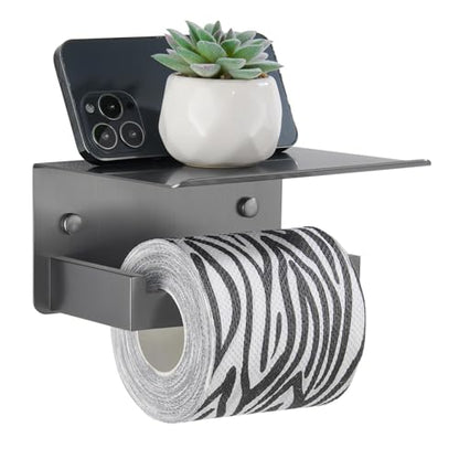 Toilet Paper Holder with Phone Shelf Gunmetal Gray, 304 Stainless Steel Rustproof Wall Mounted Heavy-Duty, Space-Saving for Modern Bathrooms - color: Gun Gray, size: Single Rod