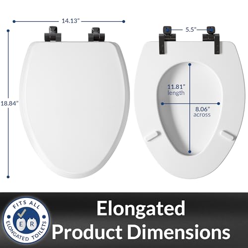Mayfair Bennett Toilet Seat with Matte Black Hinges, Slow Close Wood Seat, Secure Metal Hinges, Easy Install, Made in USA, Elongated, White - color: Matte Black, size: Elongated