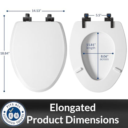 Mayfair Bennett Toilet Seat with Matte Black Hinges, Slow Close Wood Seat, Secure Metal Hinges, Easy Install, Made in USA, Elongated, White - color: Matte Black, size: Elongated
