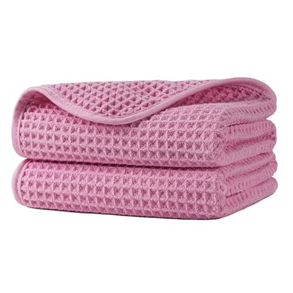 Microfiber Waffle Hand Towels, 2 Pieces, Soft, Absorbent, Fast Drying, Lint Free 430 GSM (Pink) - color: Pink