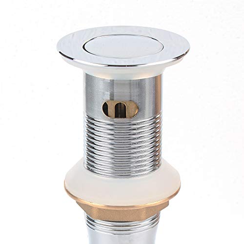 Bathroom Sink Pop Up Drain with Overflow, Strainer, Polished Chrome | Solid Brass with Detachable Basket Strainer; 7 in. Closed/7.5 in. Open; 1-1/2 in. Min Drain Opening; Push-button Stopper - color: Chrome, size: Small Popup Cap