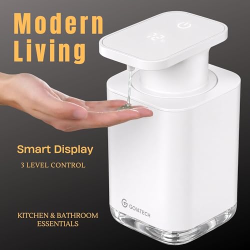 Automatic Soap Dispenser with Digital Display, Touchless Sensor, USB-C Rechargeable, No Drip Pump, 3-Level Adjustable, IPX5 Waterproof, 450ml Capacity – Modern Bathroom & Kitchen Countertop (VHITE) - color: Vhite