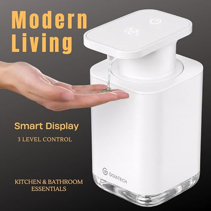 Automatic Soap Dispenser with Digital Display, Touchless Sensor, USB-C Rechargeable, No Drip Pump, 3-Level Adjustable, IPX5 Waterproof, 450ml Capacity – Modern Bathroom & Kitchen Countertop (VHITE) - color: Vhite