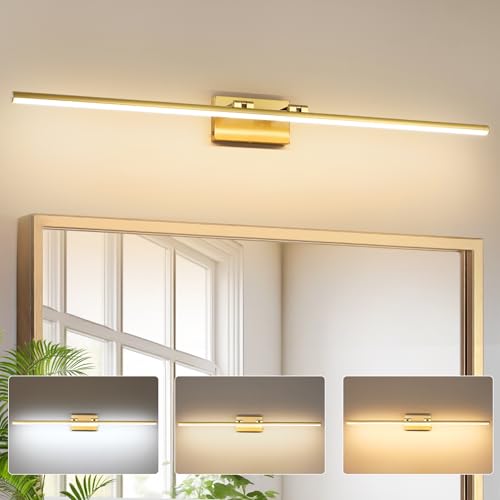 LED Bathroom Vanity Light, Modern Bathroom Light Fixture Over Mirror (3000K/4000K/6000K, Dimmable), Vanity Light Bar with Angle Adjustable, 48 Inch, Brass - color: Brass, size: 48 inch