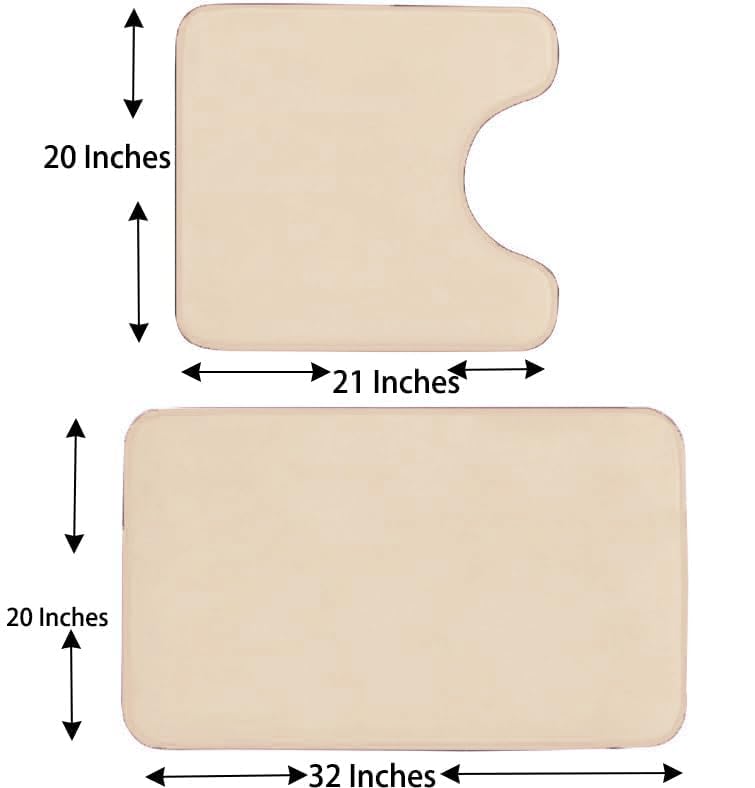 Madeals Memory Foam Bathroom Toilet Rug Set 4 Piece with Toilet Lid Cover and Tank Covers Beige - color: Beige