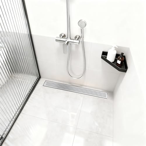 Linear Shower Drain - 28 Inch Brushed Nickel, with Grate Removable | AISI 304 Stainless Steel Shower Drain with Adjustable Feet, Hair Catcher, Rectangle Shower Floor Drain Fits Bathroom, Balcony - color: Brushed Nickel, size: 28 Inch