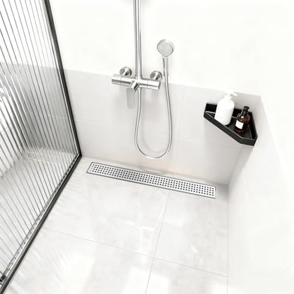 Linear Shower Drain - 28 Inch Brushed Nickel, with Grate Removable | AISI 304 Stainless Steel Shower Drain with Adjustable Feet, Hair Catcher, Rectangle Shower Floor Drain Fits Bathroom, Balcony - color: Brushed Nickel, size: 28 Inch