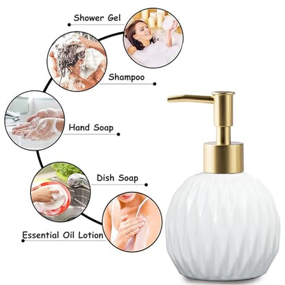 Ceramic Soap Dispenser White with Gold Pump,Modern Design Cylindrical Lotion Dispenser Bottle,Refillable Liquid Hand Soap Dispenser for Kitchen,Bathroom,Washroom - color: White（b）