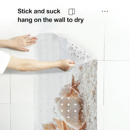 LNOND Summer Beach Bathtub Mat Non Slip, 40 X 16 Inch Tub Mat for Bathroom, White Seashells Bath Tub Shower Mat with Drain Holes and Suction Cups - color: White Seashells Bathtub Mat