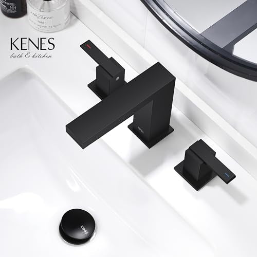Matte Black Widespread Bathroom Faucet 3 Hole Vanity Faucet 2 Handle | Bathroom Sink Faucet with Pop Up Drain & Supply Lines, Lead-Free cUPC & NSF Certified, 8 Inch Faucet for Vanity Restroom Sink - color: Matte Black