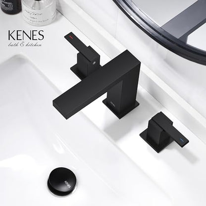 Matte Black Widespread Bathroom Faucet 3 Hole Vanity Faucet 2 Handle | Bathroom Sink Faucet with Pop Up Drain & Supply Lines, Lead-Free cUPC & NSF Certified, 8 Inch Faucet for Vanity Restroom Sink - color: Matte Black