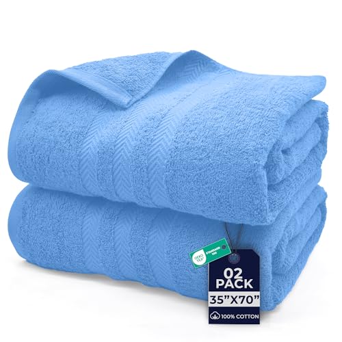 DAN River 2 Pack Bath Sheets Extra Large 35x70, Large Bath Towels for Adults, XL Oversized Heavy Duty Towel Set, 600 GSM 100% Ring Spun Cotton, Soft Quick Dry, Medium Blue - color: Medium Blue, size: Bath Sheet 35x70" (PK 2)