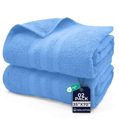 DAN River 2 Pack Bath Sheets Extra Large 35x70, Large Bath Towels for Adults, XL Oversized Heavy Duty Towel Set, 600 GSM 100% Ring Spun Cotton, Soft Quick Dry, Medium Blue - color: Medium Blue, size: Bath Sheet 35x70" (PK 2)