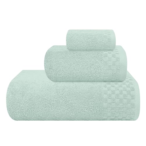 MyOwn Ultra Soft 3 Pack Cotton Towel Set, Contains a Bath Towels 28x55 inch, a Hand Towels 16x24 inch & a Wash Coths 12x12 inch, Ideal Everyday use, Compact & Lightweight - Sea Green - color: Sea Green, size: 3 Pack Set