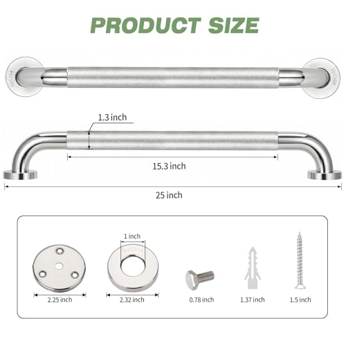 2 PCS Grab Bars for Seniors Bathroom 24 Inch 1.25" Diameter Shower Handle | Stainless Steel Shower Safety Support Bar, Bath Assist Handles for Handicap Elderly Injury Pregnant, ADA Compliant - size: 2PCS-24inch