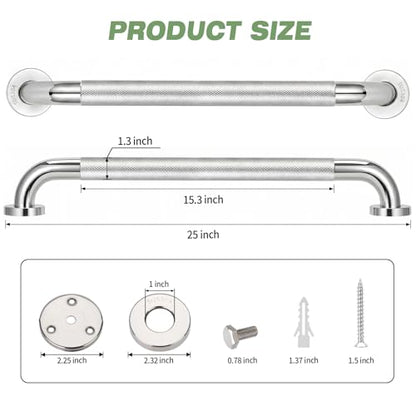 2 PCS Grab Bars for Seniors Bathroom 24 Inch 1.25" Diameter Shower Handle | Stainless Steel Shower Safety Support Bar, Bath Assist Handles for Handicap Elderly Injury Pregnant, ADA Compliant - size: 2PCS-24inch