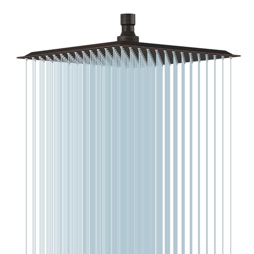 10 In Rain Shower Head High Pressure Rainfall Shower Head Bronze | Square Rain Bathroom Showerhead, High Flow, Large Stainless Steel, Ceiling Mounted, Wall Mounted, Waterfall Full Body - color: Oil Rubbed Bronze, size: 10 Inch