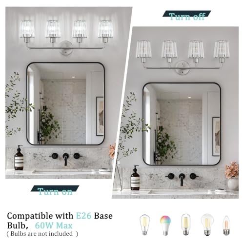 Brushed Nickel Vanity Lights 4-Light Crystal Bathroom Light Fixtures | Modern Bathroom Vanity Light E26 Wall Light over Mirror (Exclude Bulb) - color: Brushed Nickel, size: 4-Light
