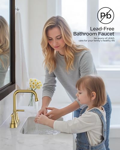 FORIOUS Brushed Gold Centerset Bathroom Faucet 2 Hole, Gold Vanity Faucet | 4 Inch Bathroom Sink Faucet Gold 2 Hole with Drain Set, ADA Compliant Rv Centerset Sink Faucet for Bathroom 4”, Powder Room - color: Gold