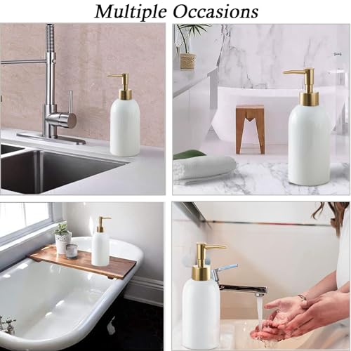 Ceramic Soap Dispenser White with Gold Pump,Simple Design Cylindrical Lotion Dispenser Bottle,Refillable Liquid Hand Soap Dispenser for Kitchen,Bathroom,Washroom - color: White（a）