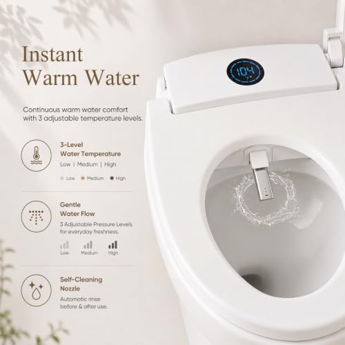 GAICOM Bidet Toilet Seat Elongated, Electric Smart Heated Toilet Seat | Instant Warm Water & Dryer, Multiple Cleaning Modes, Remote Control, Self-Clean Nozzle, Soft Closed, Night Light - color: Ivory