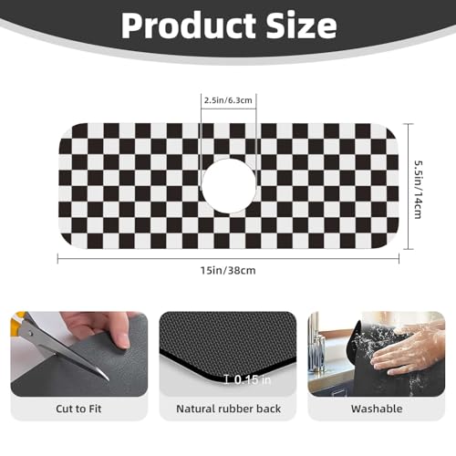 Black And White Checkered Racing Flag Checkerboard Square Grid Kitchen Sink Splash Guard Faucet Mat Super Absorbent Fast Drying Mat Sink Gadgets-Fast Sink Mat For Kitchen Bathroom (15" X 5.5" ) - color: Black And White Checkered