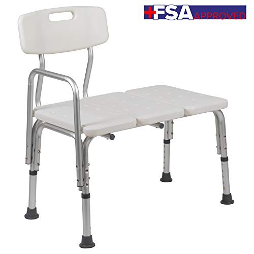 Flash Furniture HERCULES Series 300 Lb. Capacity Adjustable White Bath & Shower Transfer Bench with Back and Side Arm - color: White