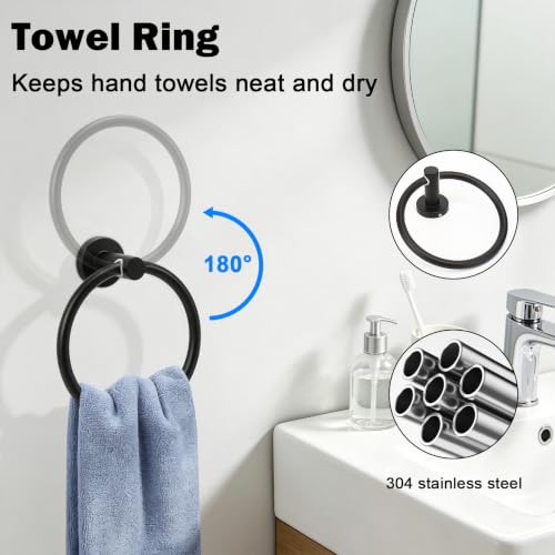 Livabber 5-Piece Bath Hardware Set, 24 Inch SUS304 Stainless Steel Towel Bar Set, Heavy Duty Wall Mounted Towel Racks for Bathroom Accessories Kit (Black) - color: Black